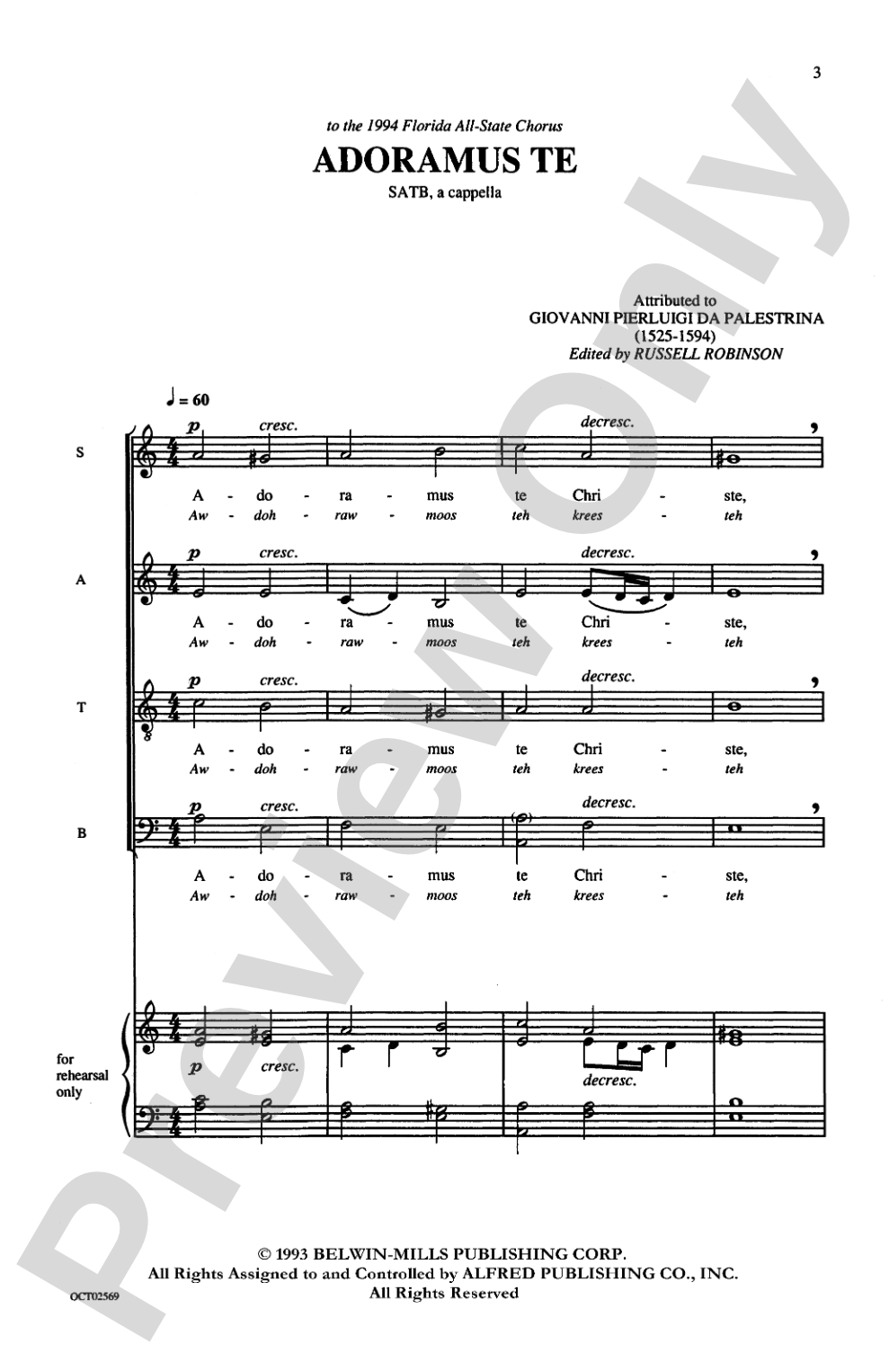 Adoramus Te: SATB, <I>a cappella</I> Choral Octavo