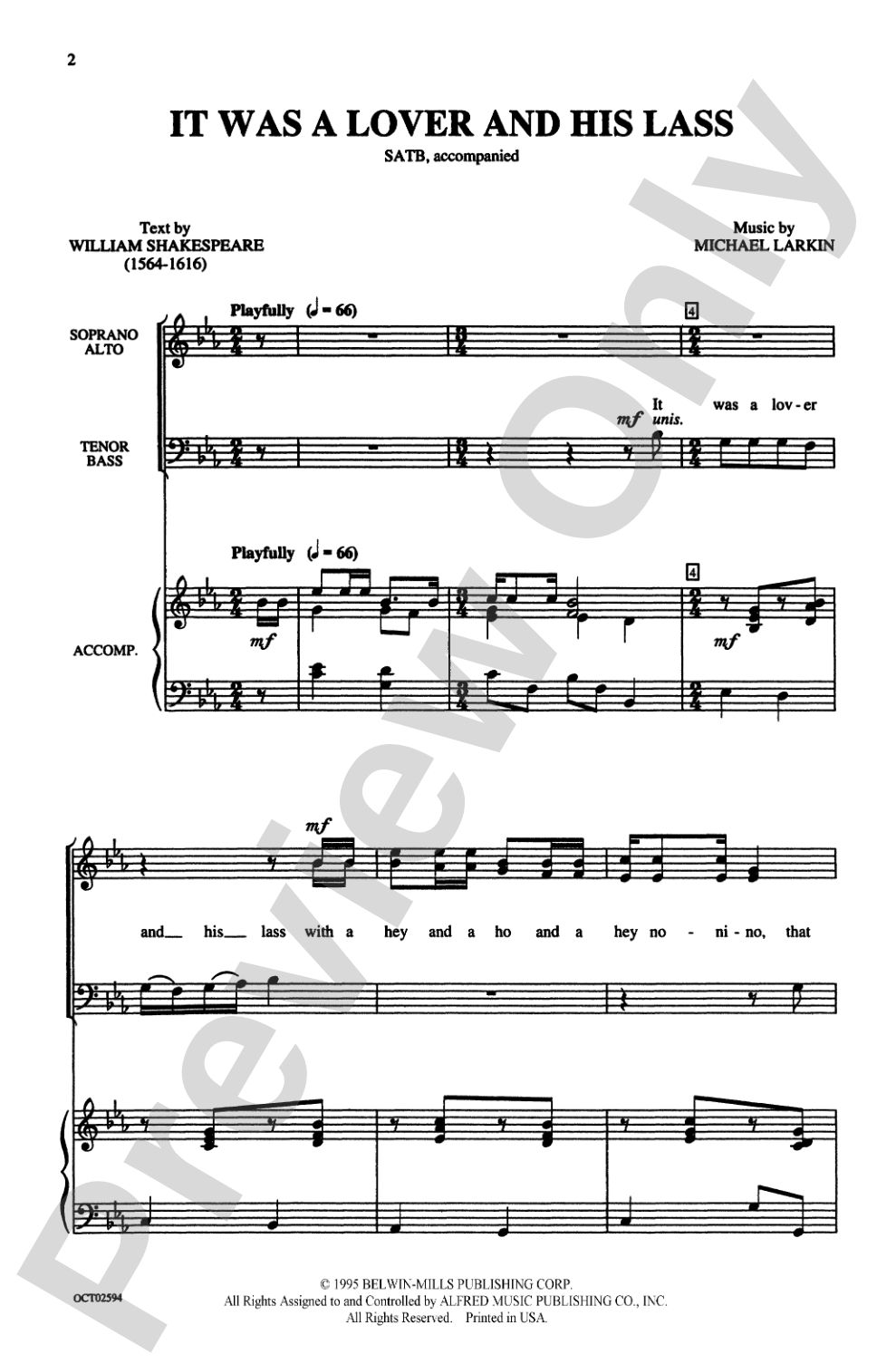 It Was a Lover and His Lass: SATB Choral Octavo