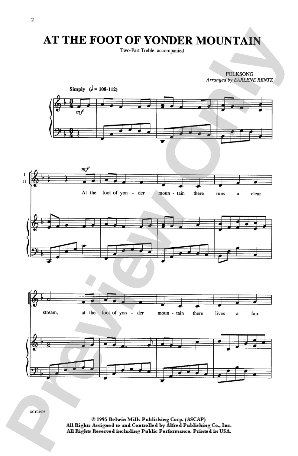 At the Foot of Yonder Mountain: 2-Part Choral Octavo