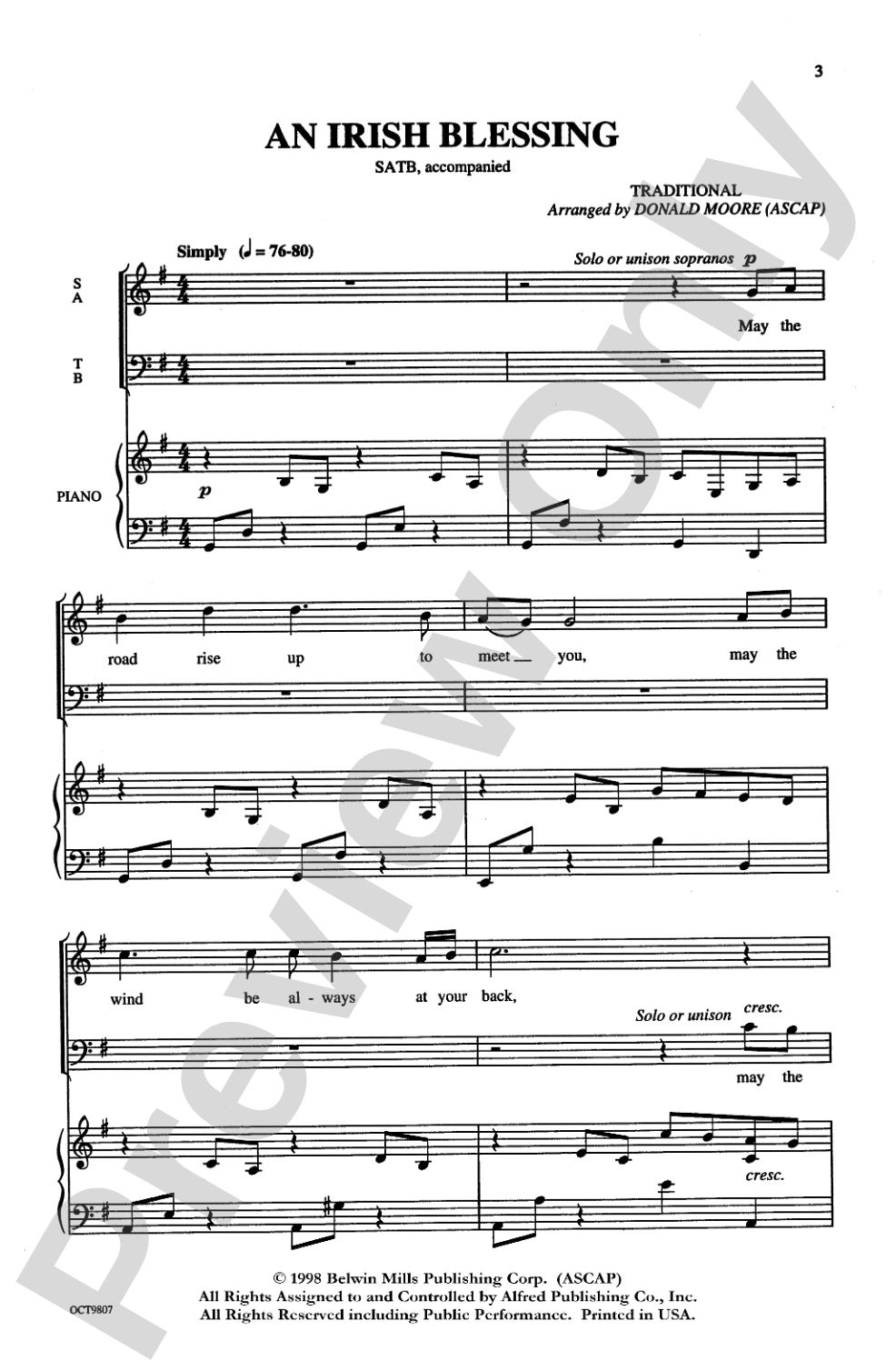 An Irish Blessing: SATB Choral Octavo