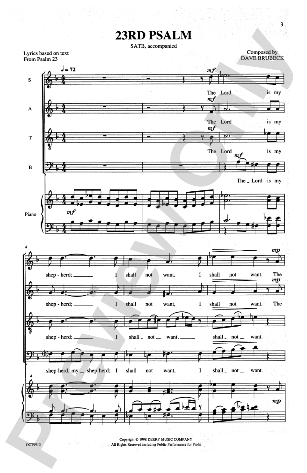 23rd Psalm: SATB Choral Octavo