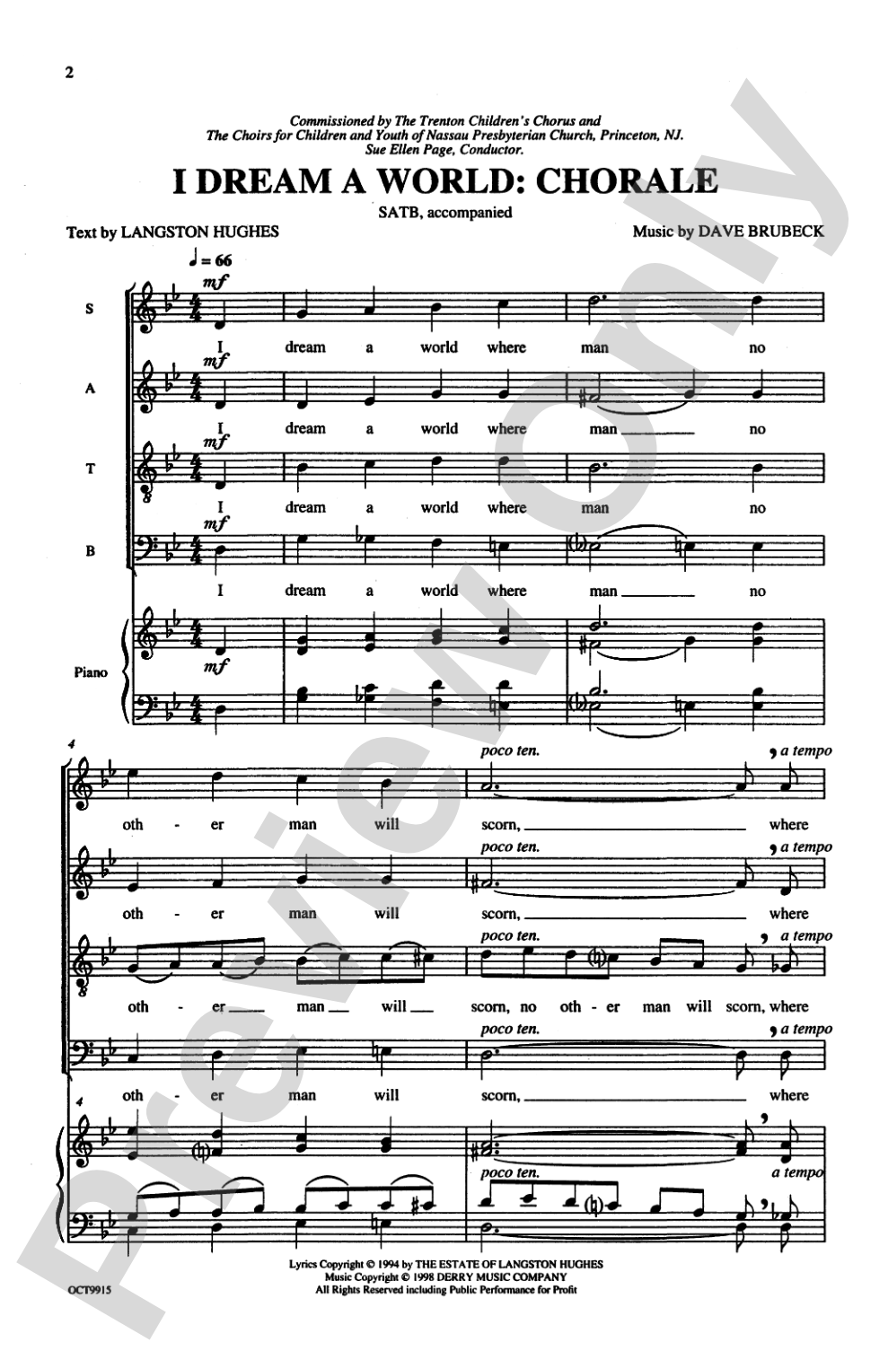 I Dream a World (Chorale): SATB Choral Octavo