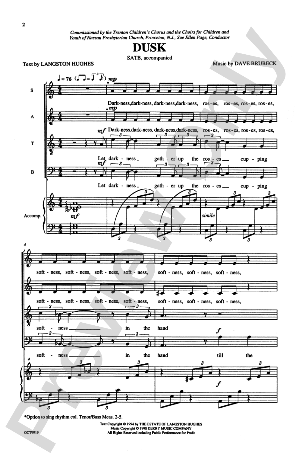 Dusk: SATB Choral Octavo