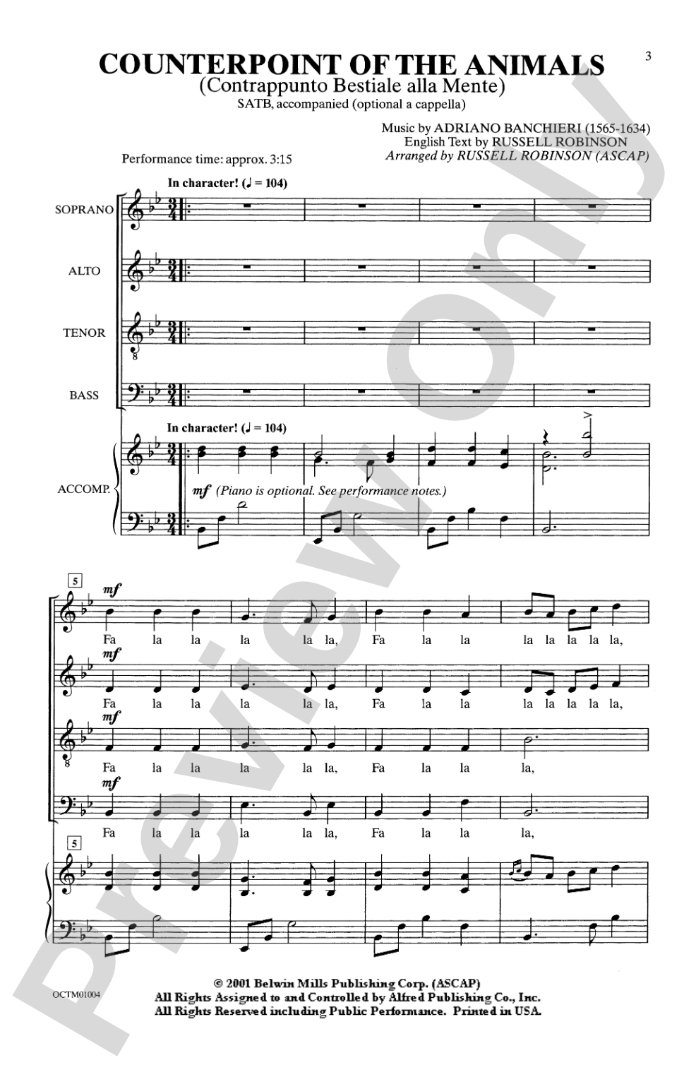 Counterpoint of the Animals: SATB (Opt. <I>a cappella</I>) Choral Octavo