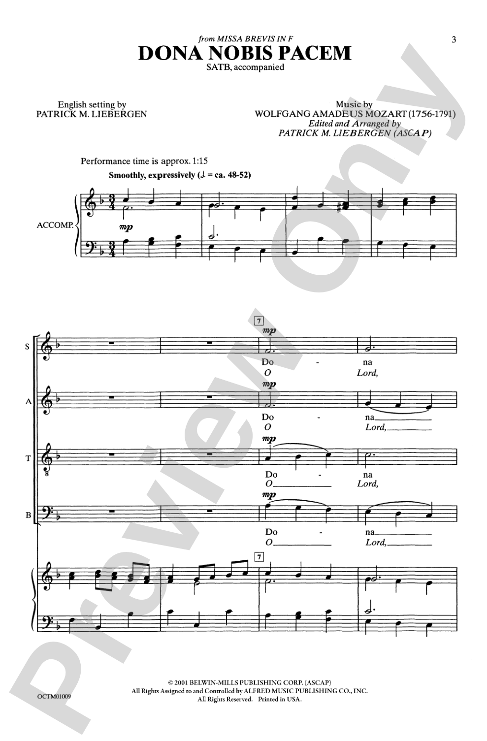 Dona Nobis Pacem (from <I>Missa Brevis in F</I>): SATB Choral Octavo