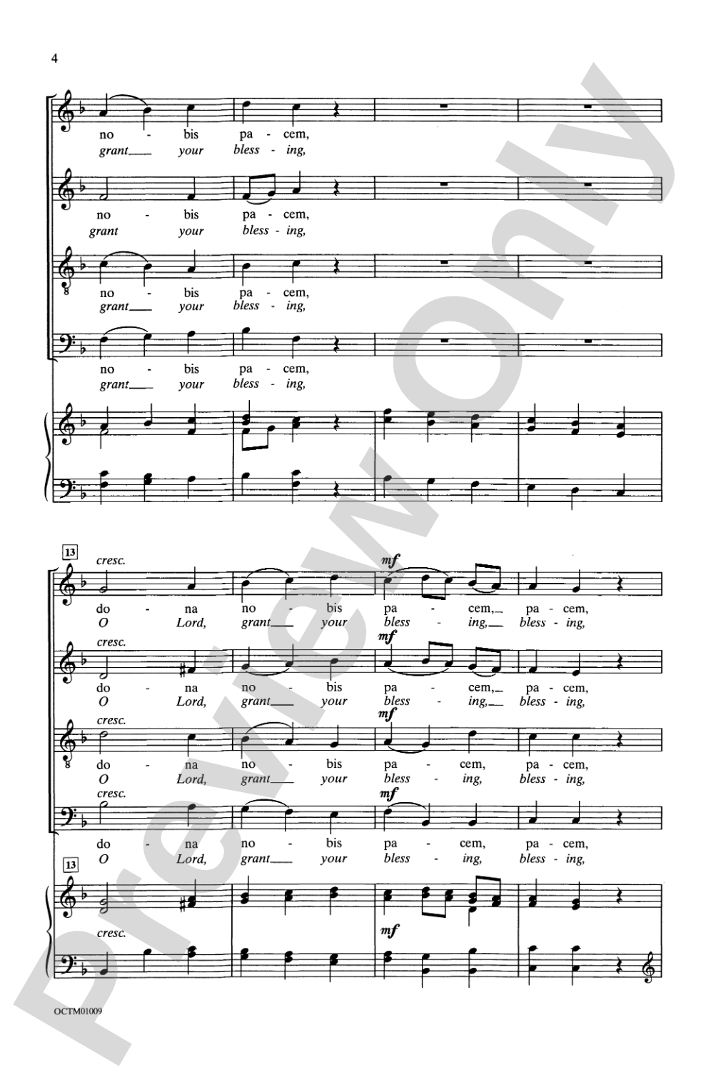 Dona Nobis Pacem (from <I>Missa Brevis in F</I>): SATB Choral Octavo