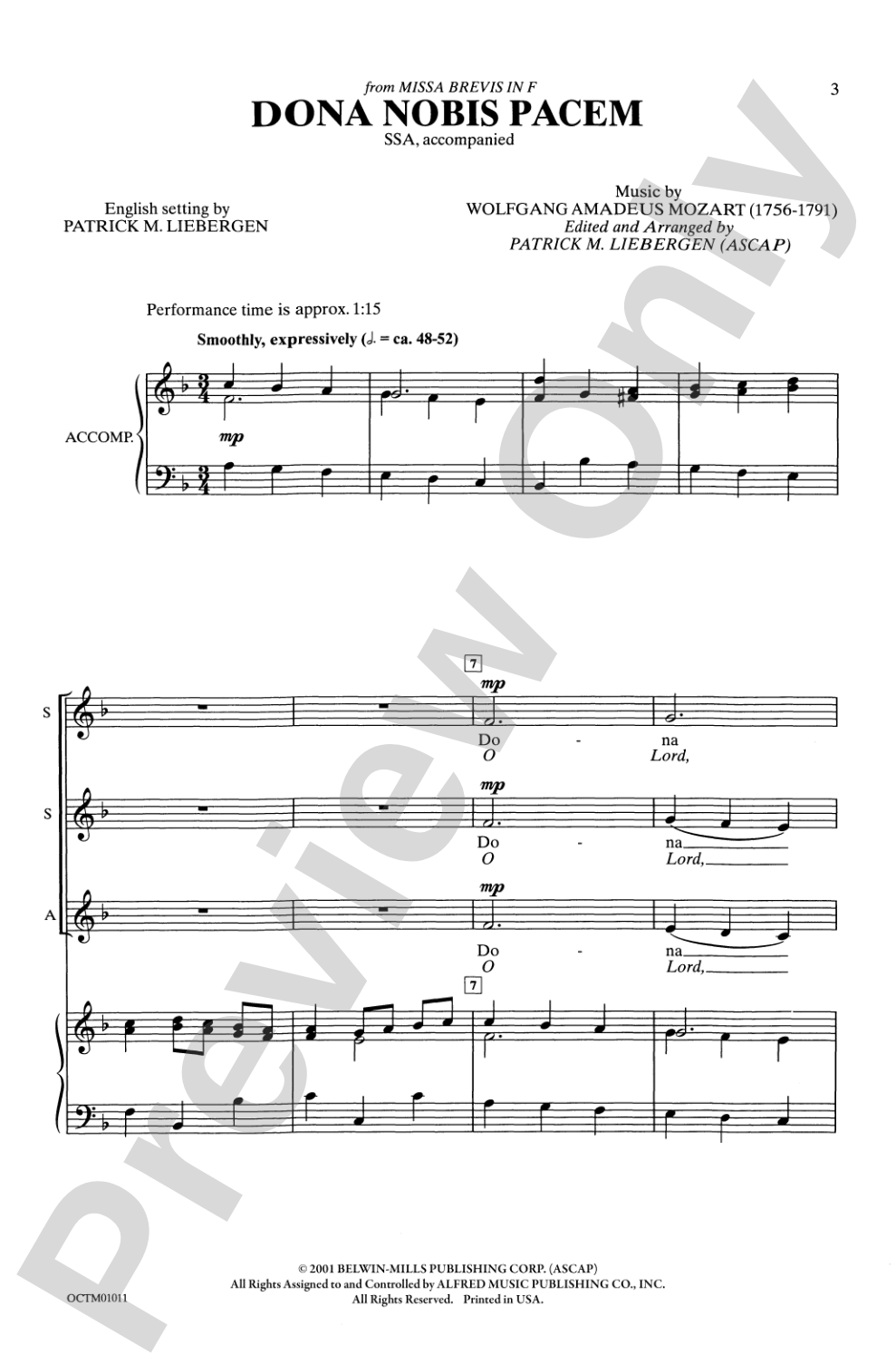 Dona Nobis Pacem (from <I>Missa Brevis in F</I>): SSA Choral Octavo