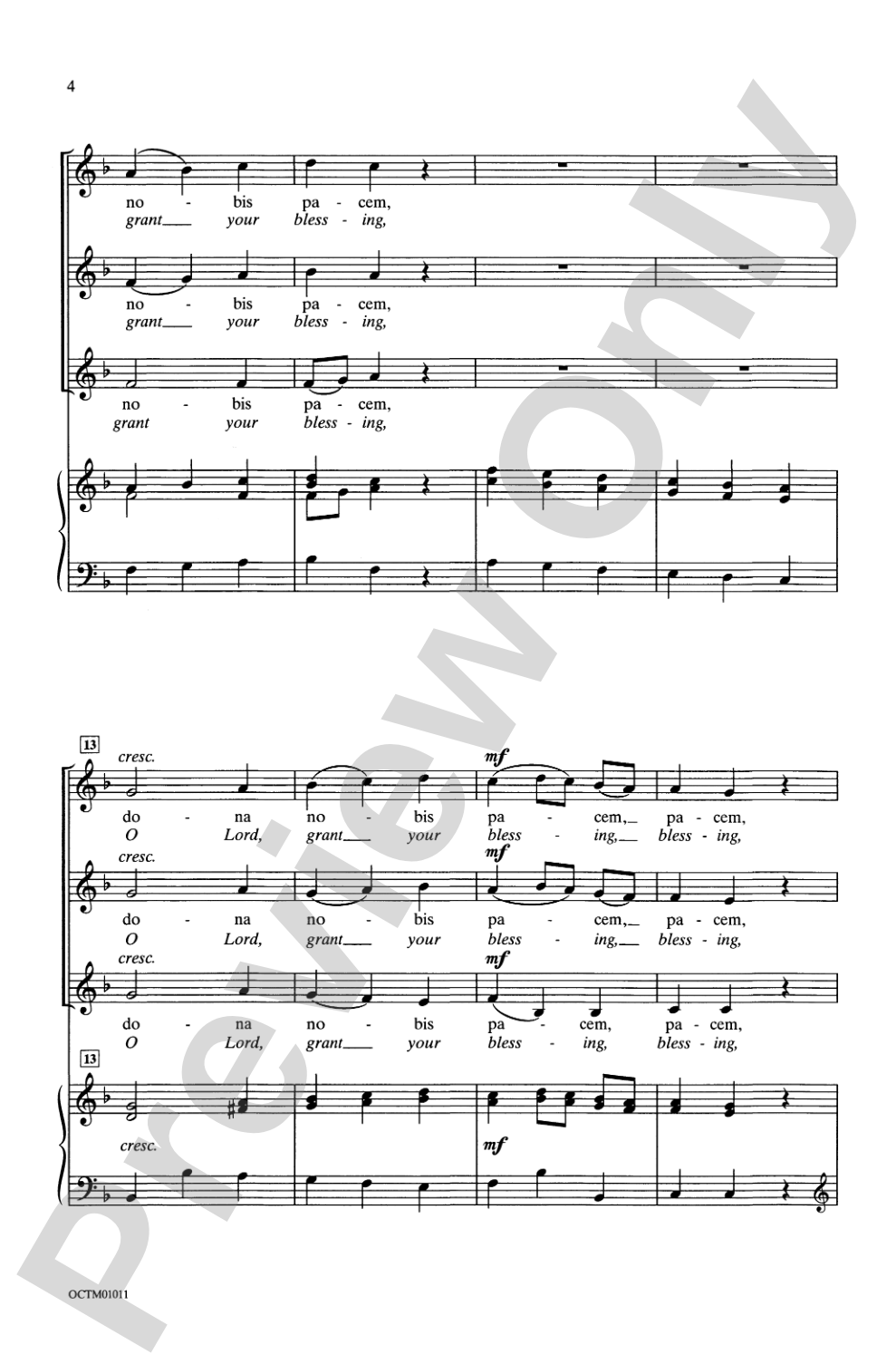 Dona Nobis Pacem (from <I>Missa Brevis in F</I>): SSA Choral Octavo