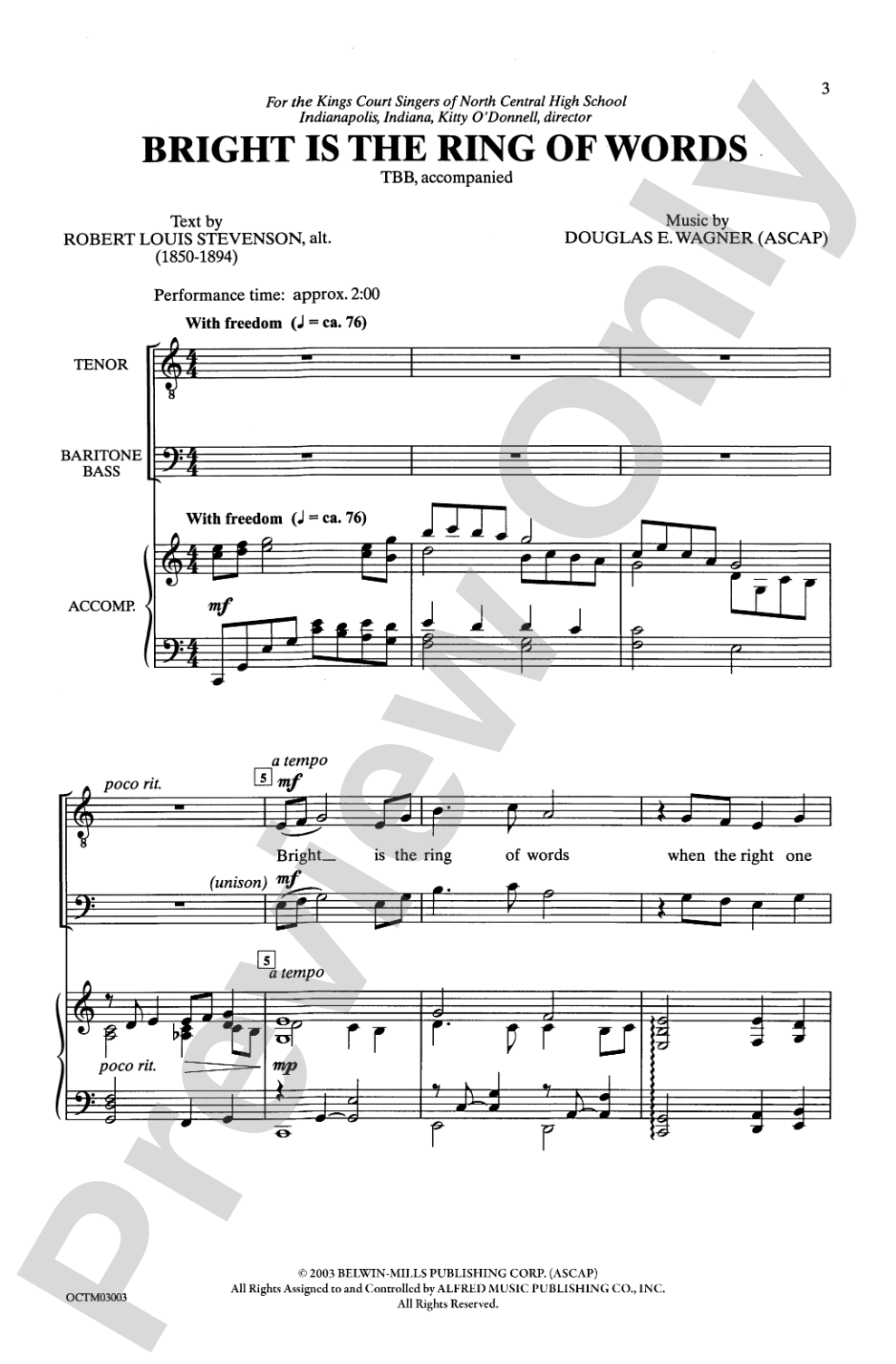 Bright Is the Ring of Words: TBB Choral Octavo