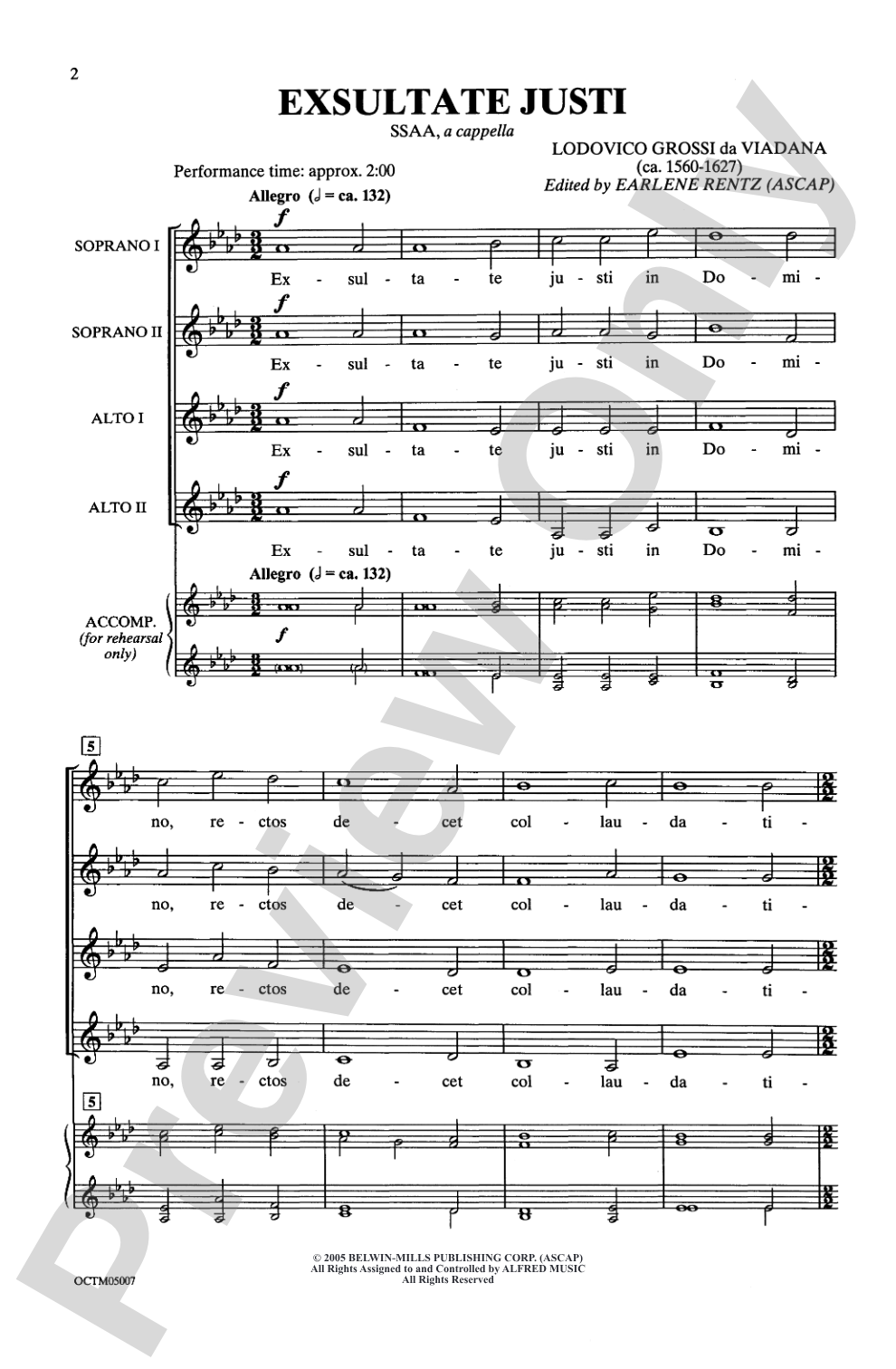 Exsultate Justi: SSAA, <I>a cappella</I> Choral Octavo
