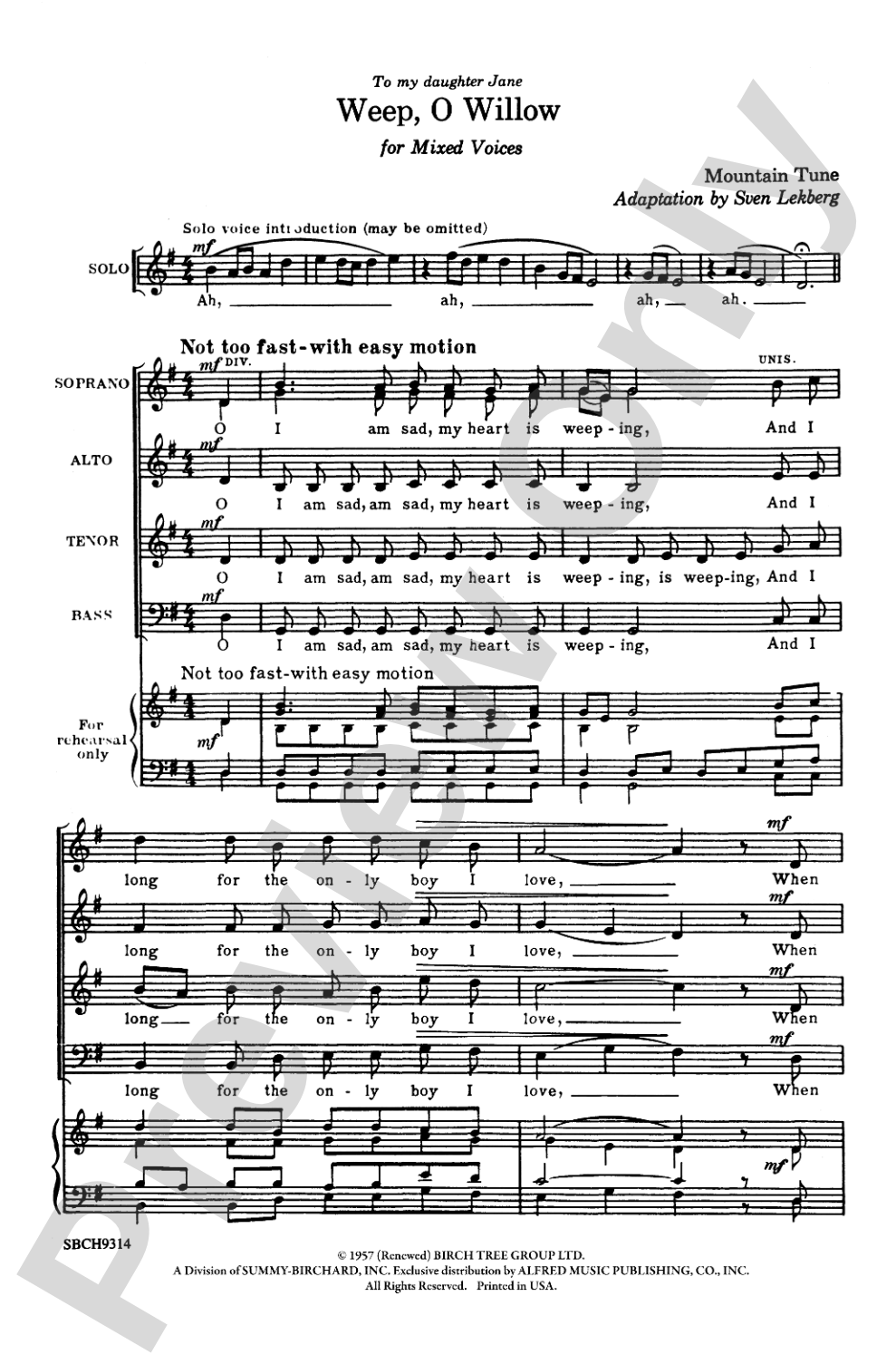 Weep, O Willow: SSAATTBB, <I>a cappella</I> Choral Octavo