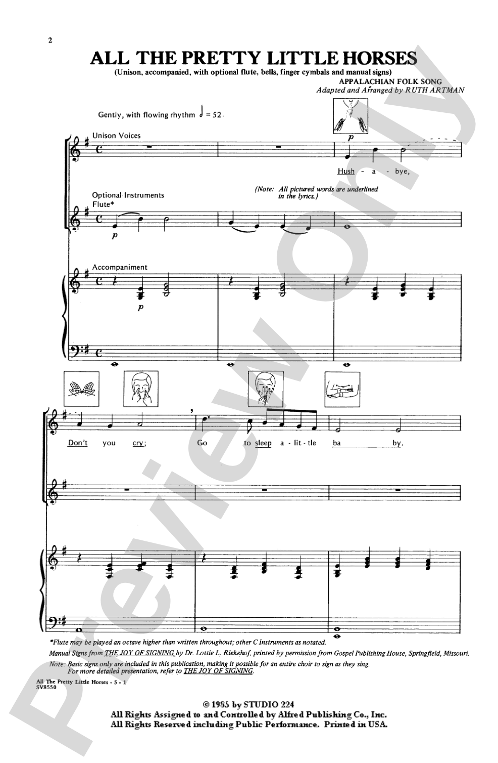 All the Pretty Little Horses: Unison (Manual Signs) Choral Octavo