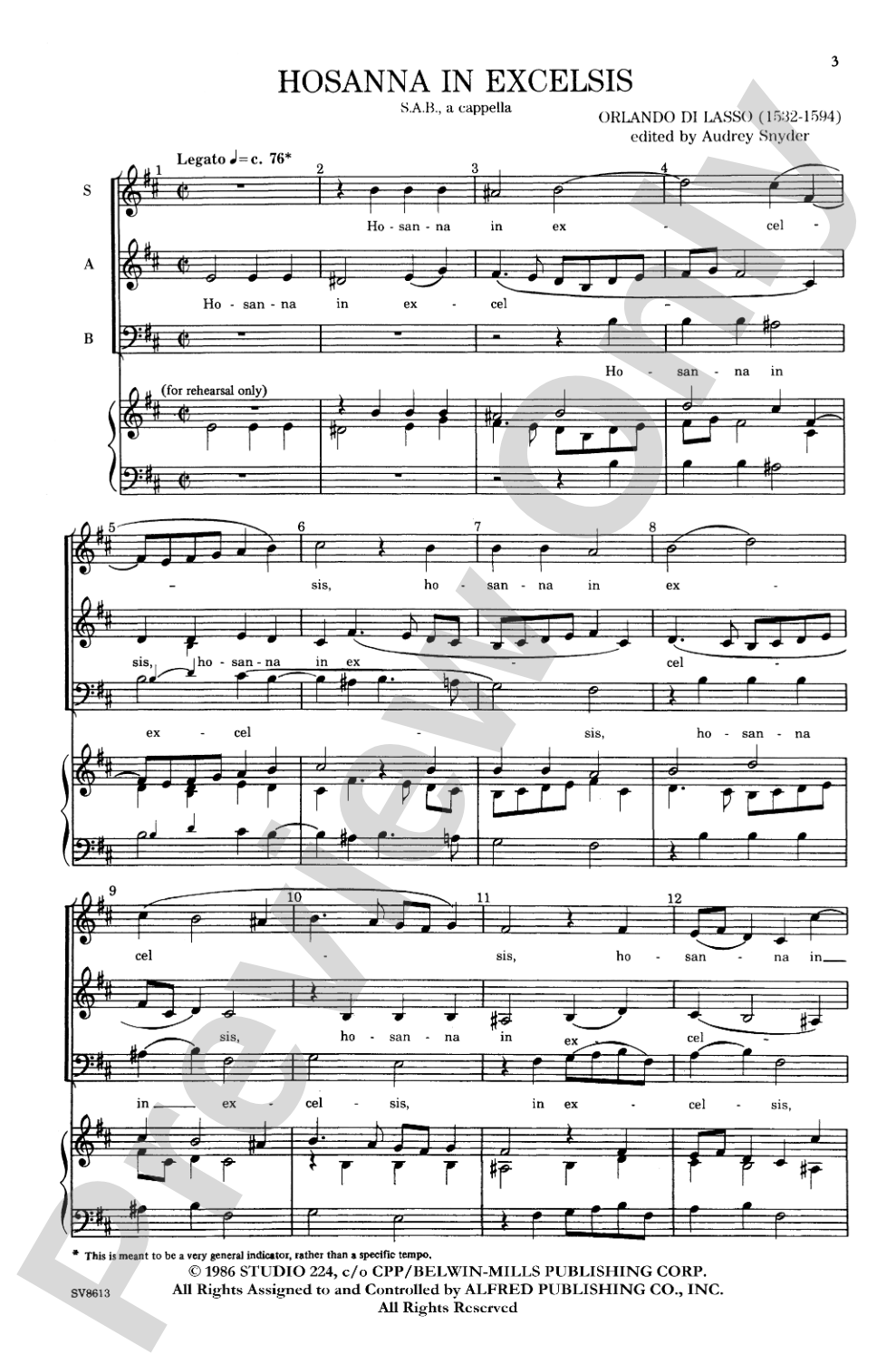 Hosanna in Excelsis: SAB Choral Octavo