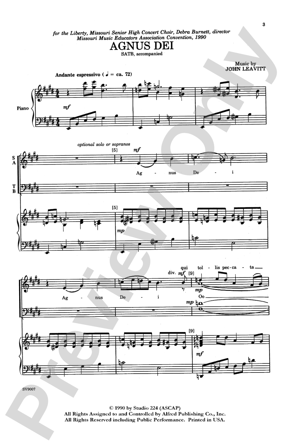 Agnus Dei: SATB Choral Octavo