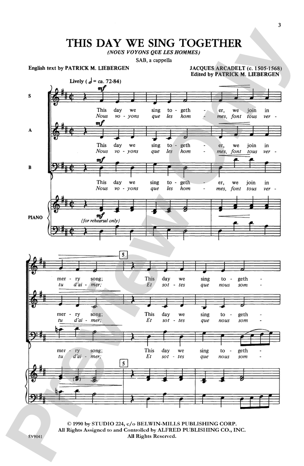 This Day We Sing Together (Nous Voyons Que Les Hommes): SAB, <I>a cappella</I> Choral Octavo