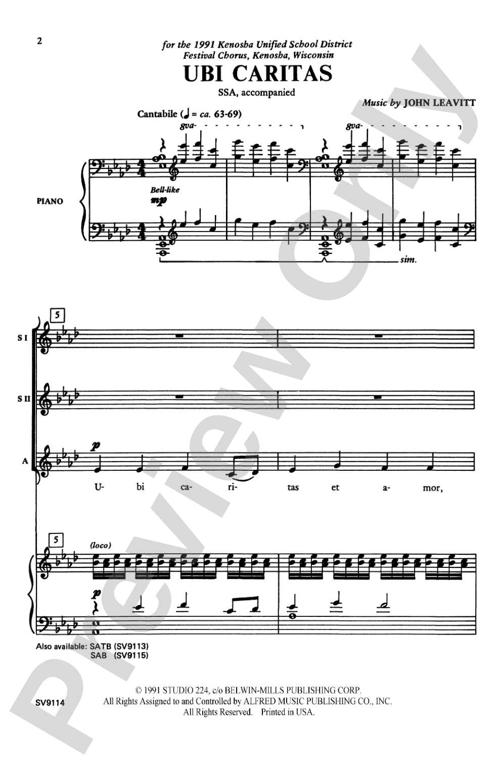 Ubi Caritas: SSA Choral Octavo