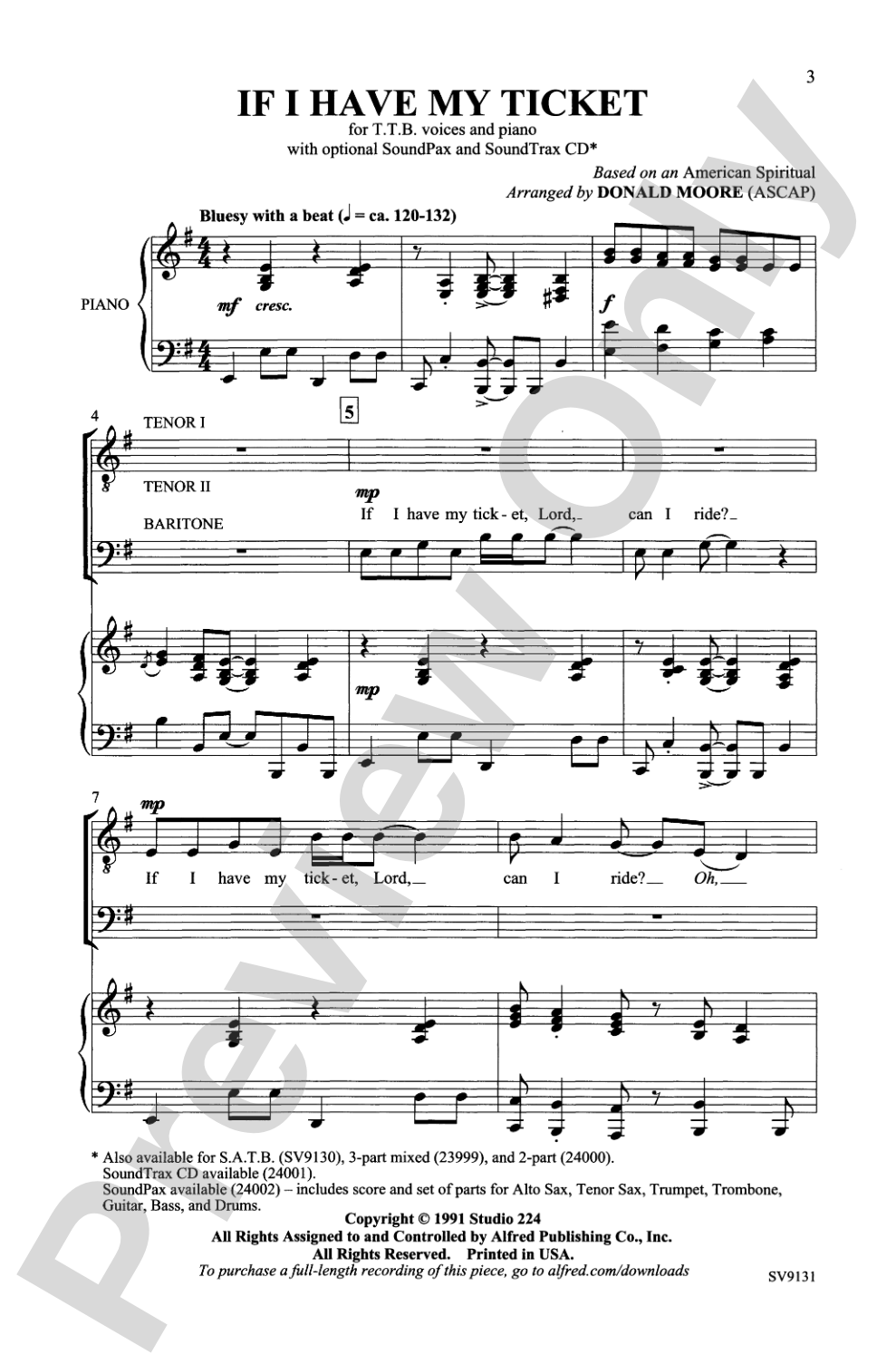 If I Have My Ticket: TTB Choral Octavo