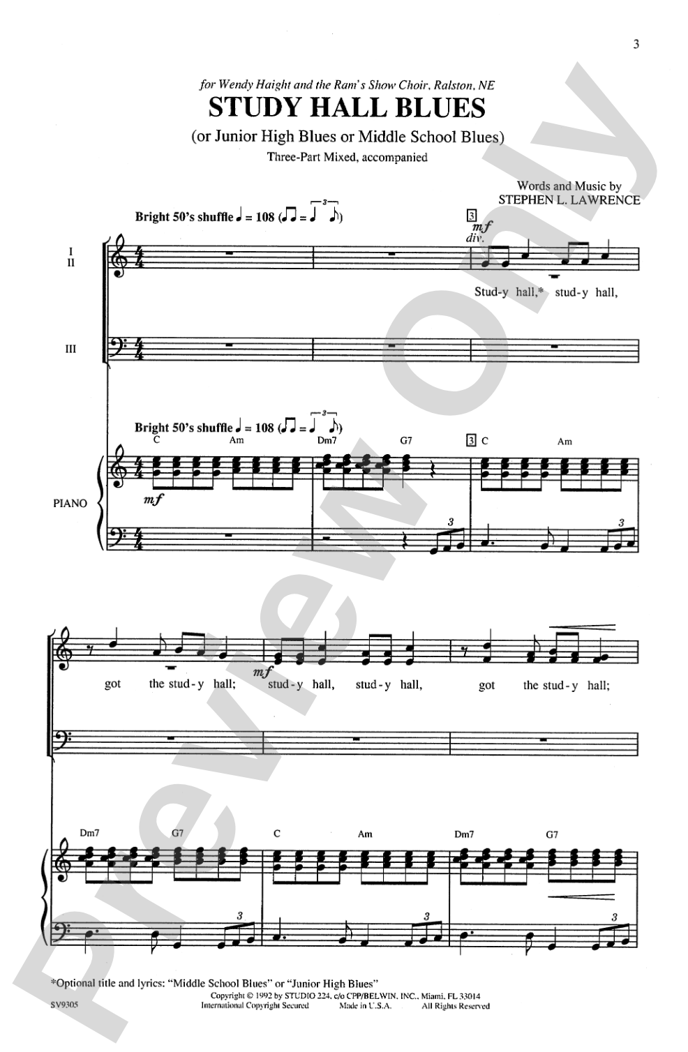 Study Hall Blues: 3-Part Mixed Choral Octavo