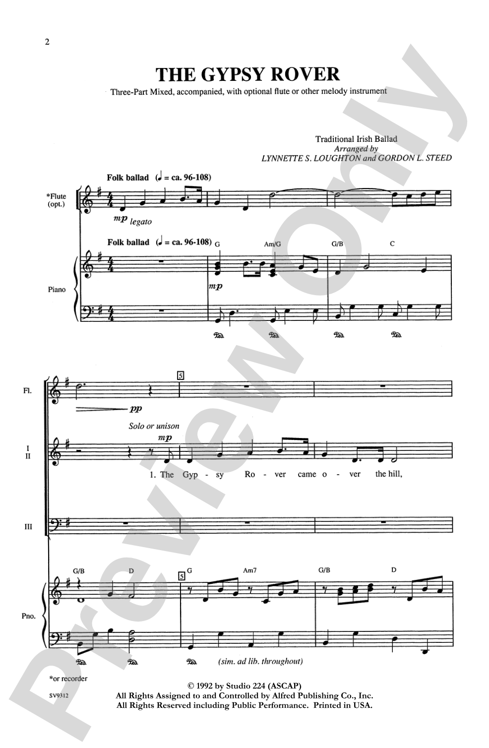 The Gypsy Rover: 3-Part Mixed Choral Octavo