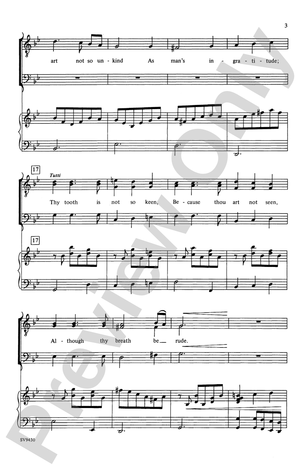 Blow, Blow, Thou Winter Wind: TTB or TBB Choral Octavo