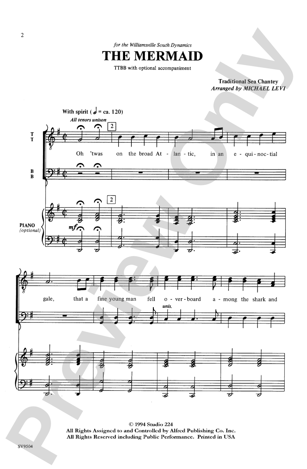 The Mermaid: TTBB Choral Octavo