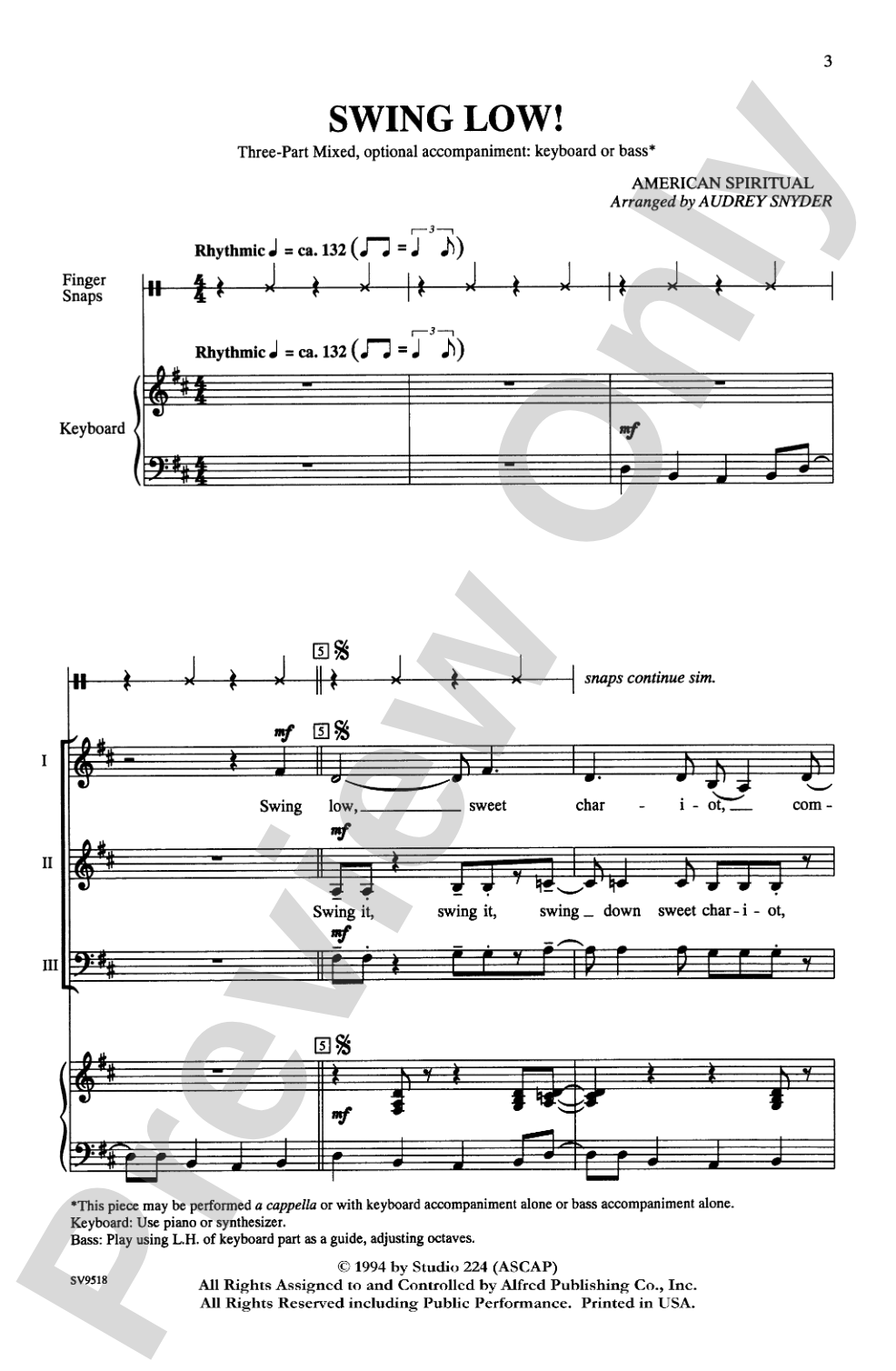 Swing Low!: 3-Part Mixed Choral Octavo