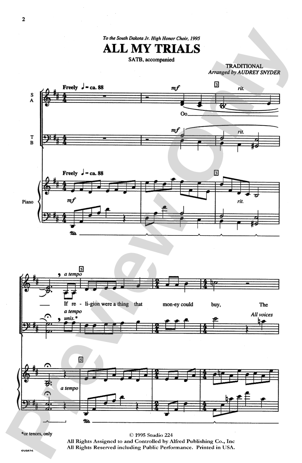 All My Trials: SATB Choral Octavo