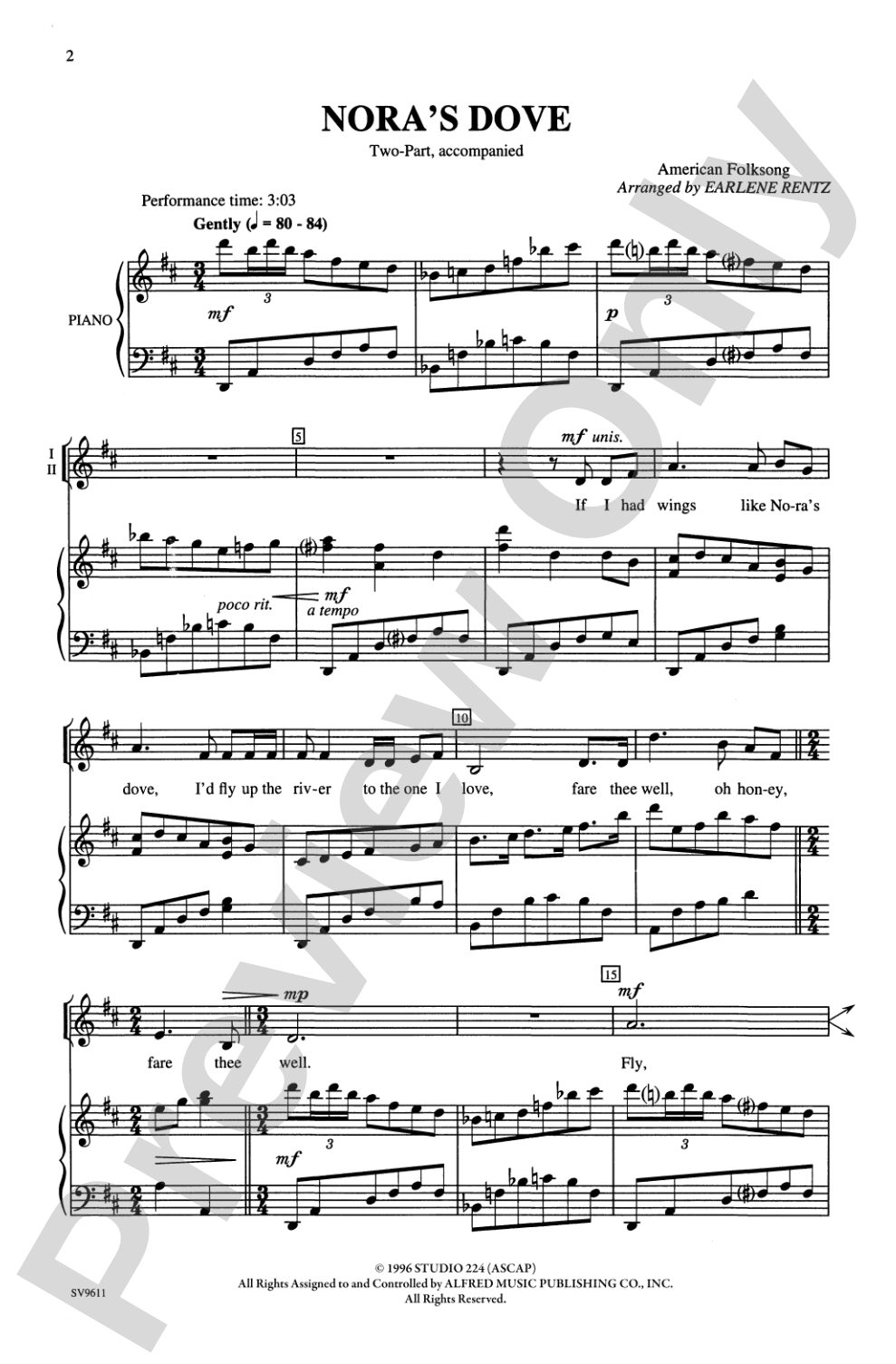 Nora's Dove: 2-Part Choral Octavo