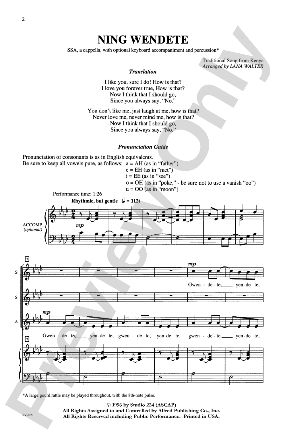 Ning Wendete: SSA, <I>a cappella</I> Choral Octavo