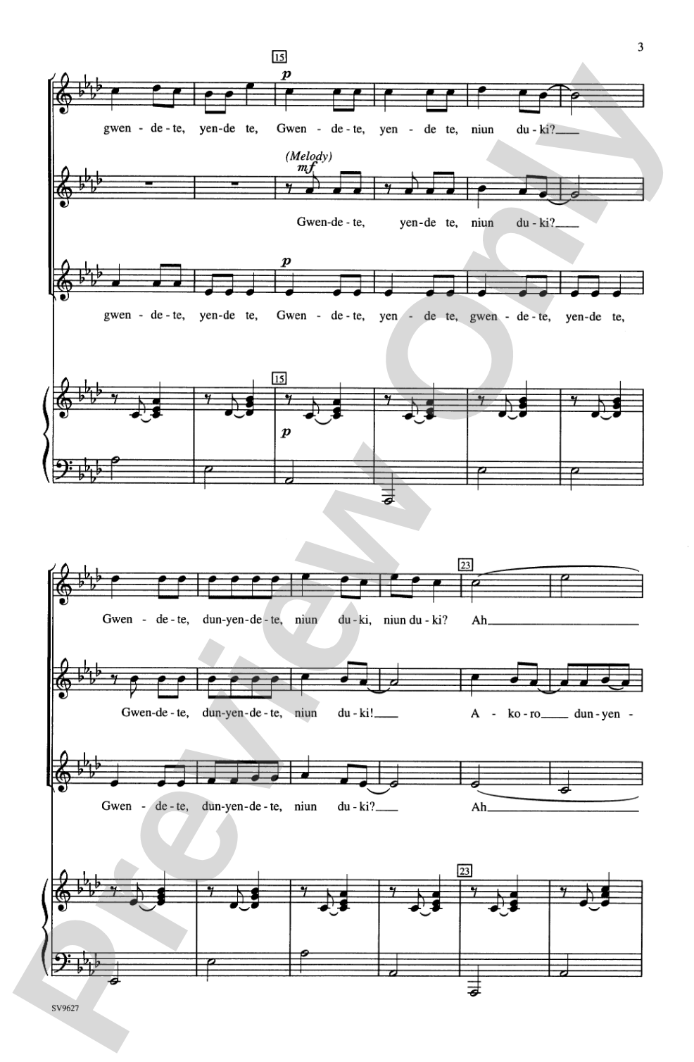 Ning Wendete: SSA, <I>a cappella</I> Choral Octavo