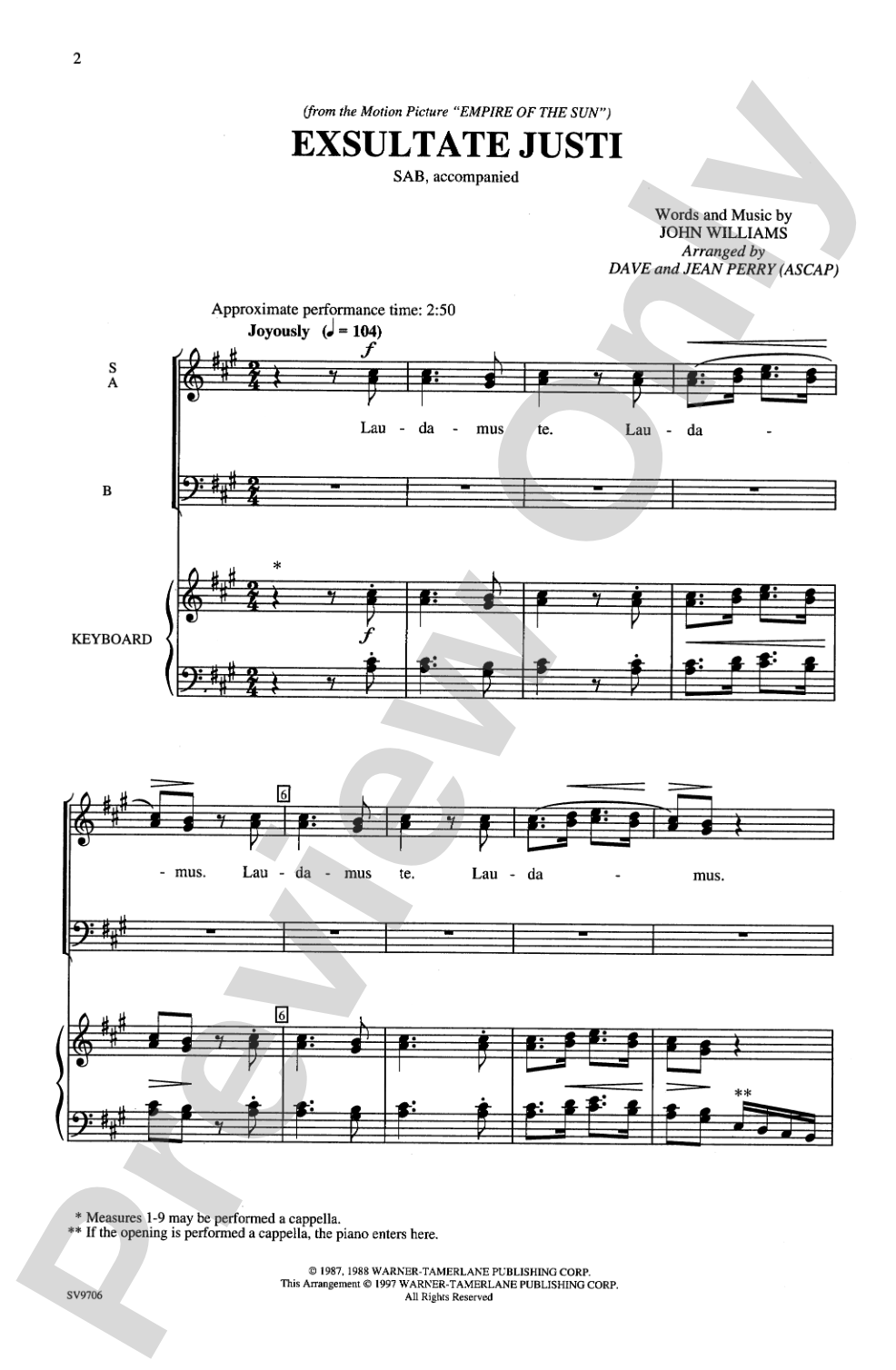 Exsultate Justi: SAB Choral Octavo