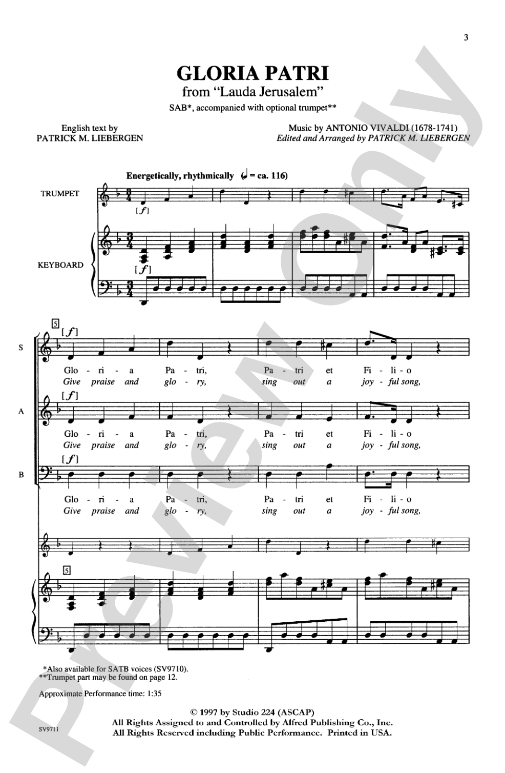 Gloria Patri (from <I>Lauda Jerusalem</I>): SAB Choral Octavo