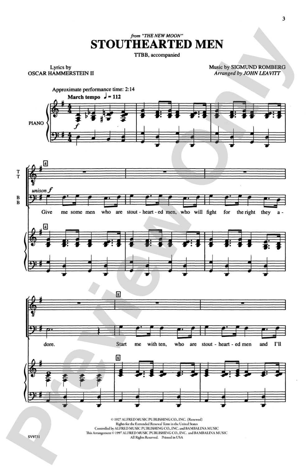 Stouthearted Men: TTBB Choral Octavo