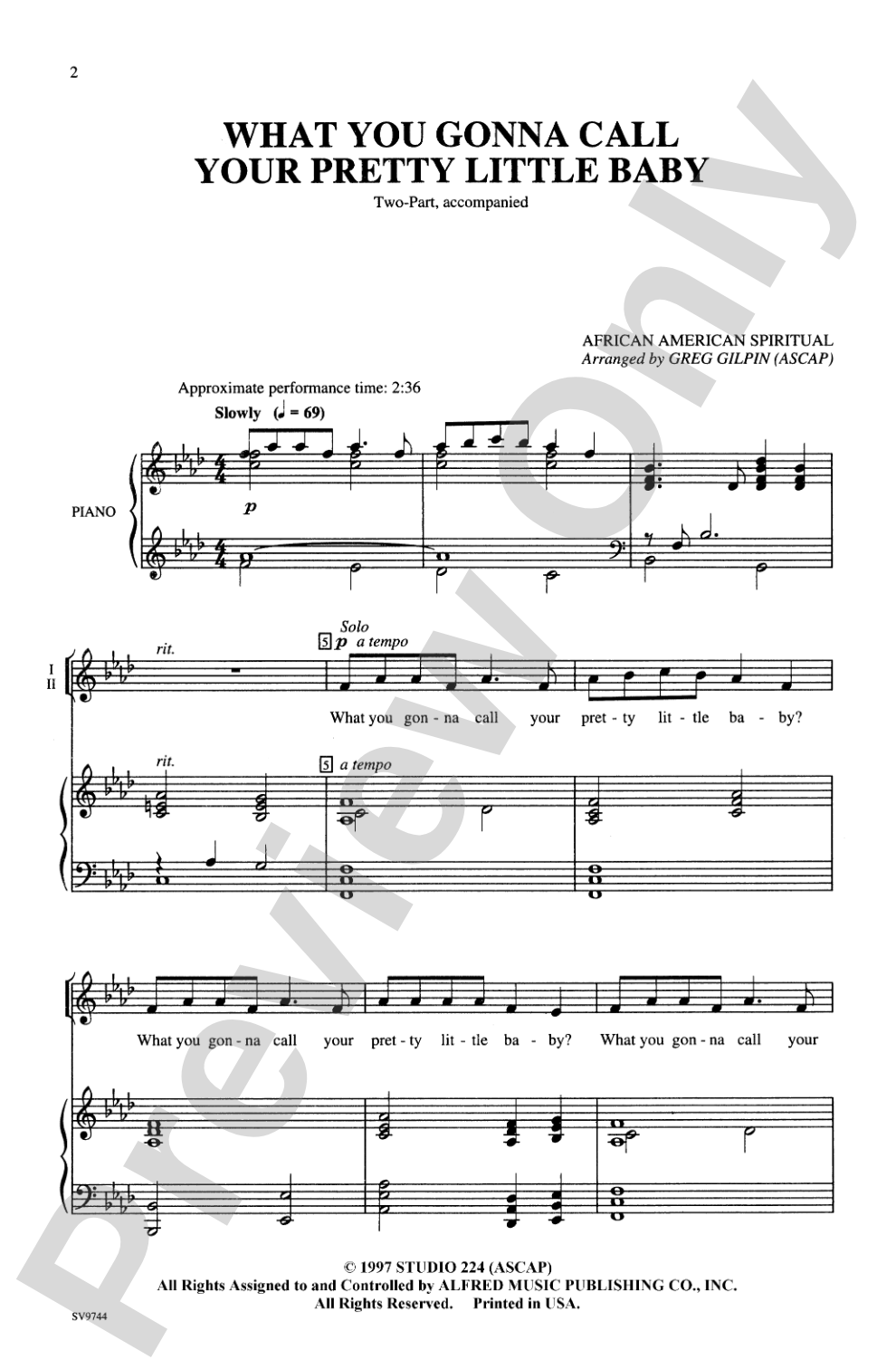 What You Gonna Call Your Pretty Little Baby: 2-Part Choral Octavo
