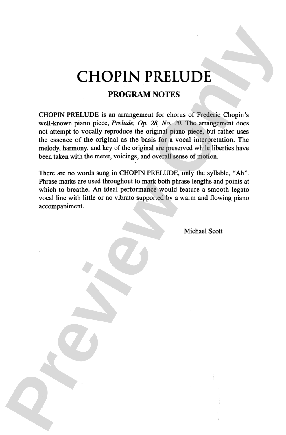 Chopin Prelude: SATB Choral Octavo