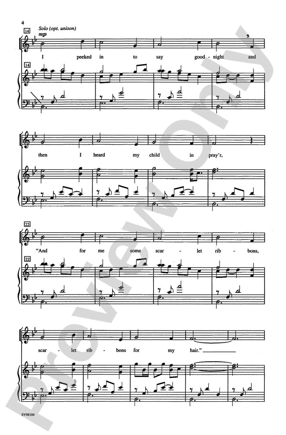 Scarlet Ribbons (for Her Hair): SSA Choral Octavo