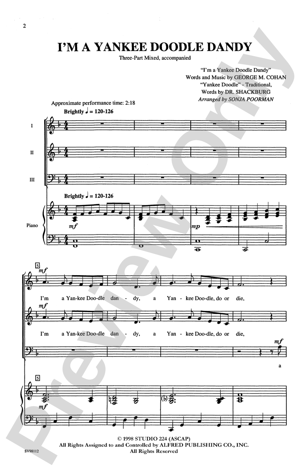 (I'm a) Yankee Doodle Dandy: 3-Part Mixed Choral Octavo