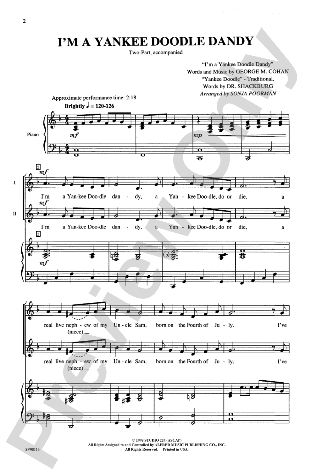 (I'm a) Yankee Doodle Dandy: 2-Part Choral Octavo