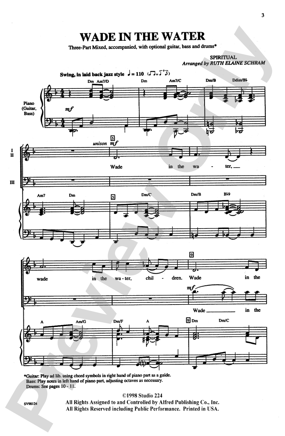 Wade in the Water: 3-Part Mixed Choral Octavo