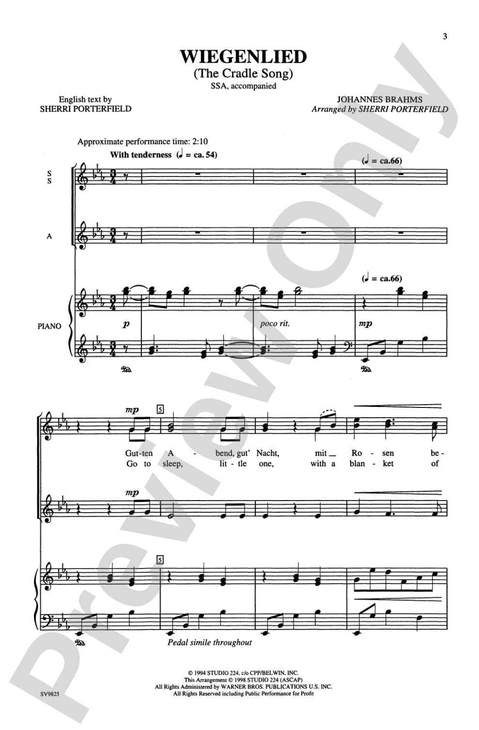 Wiegenlied (Cradle Song): SSA Choral Octavo