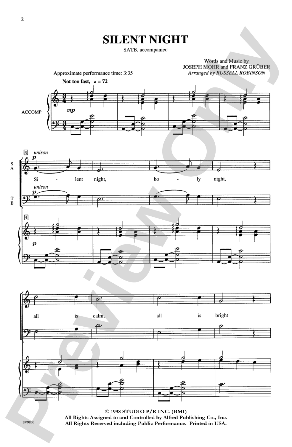 Silent Night: SATB Choral Octavo
