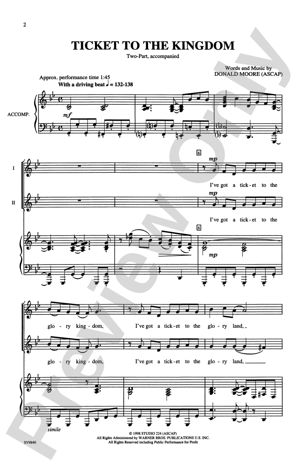 Ticket to the Kingdom: 2-Part Choral Octavo