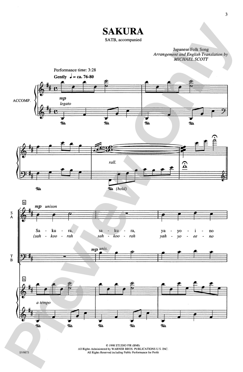 Sakura (Japanese Folk Song): SATB Choral Octavo