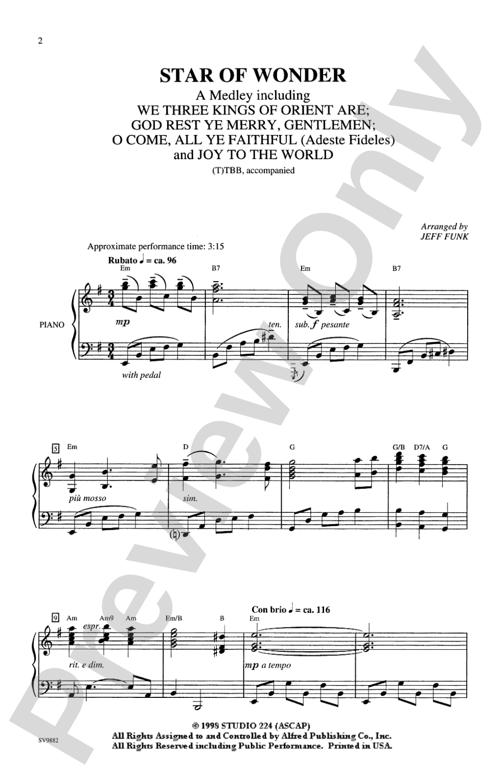 Star of Wonder (A Medley): (T)TBB Choral Octavo