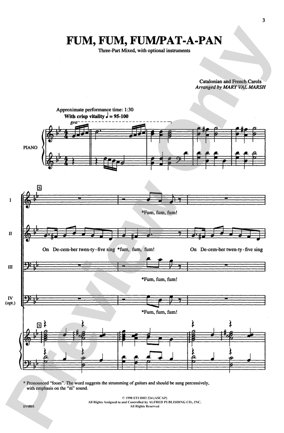 Fum, Fum, Fum / Pat-A-Pan: 3-Part Mixed Choral Octavo