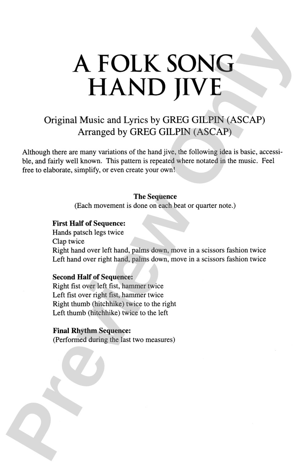 A Folk Song Hand Jive: 2-Part (with Choreography) Choral Octavo