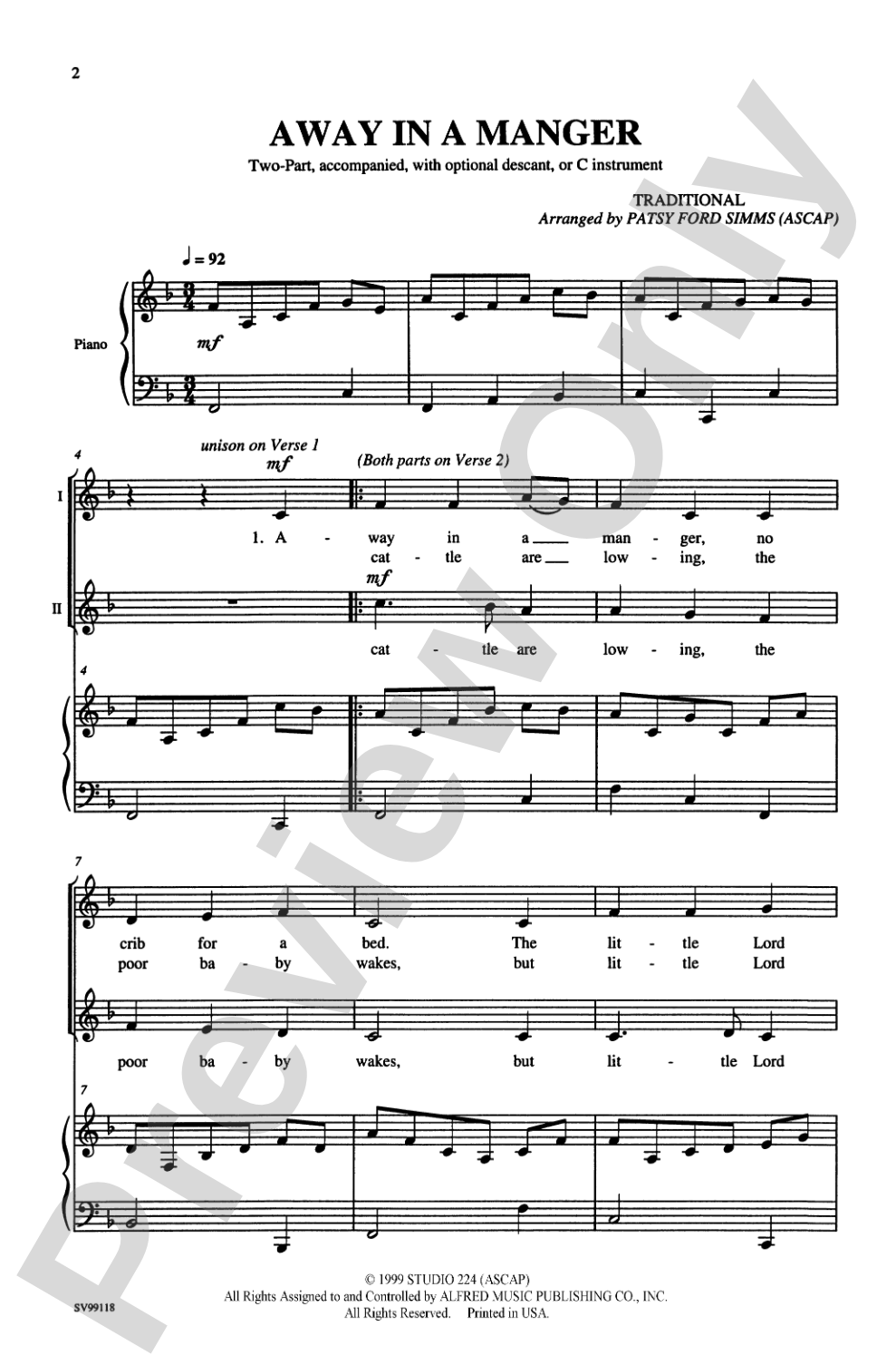 Away in a Manger: 2-Part Choral Octavo
