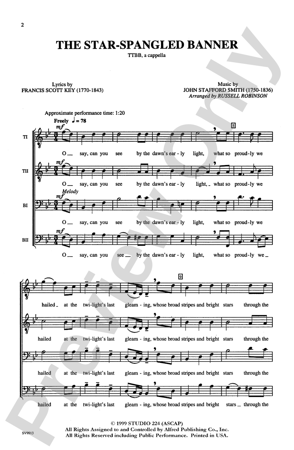 The Star-Spangled Banner: TTBB, <I>a cappella</I> Choral Octavo