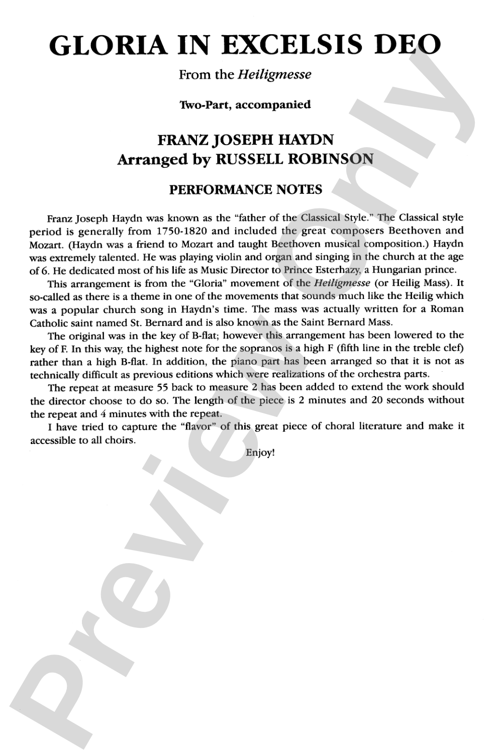 Gloria In Excelsis Deo: 2-Part Choral Octavo