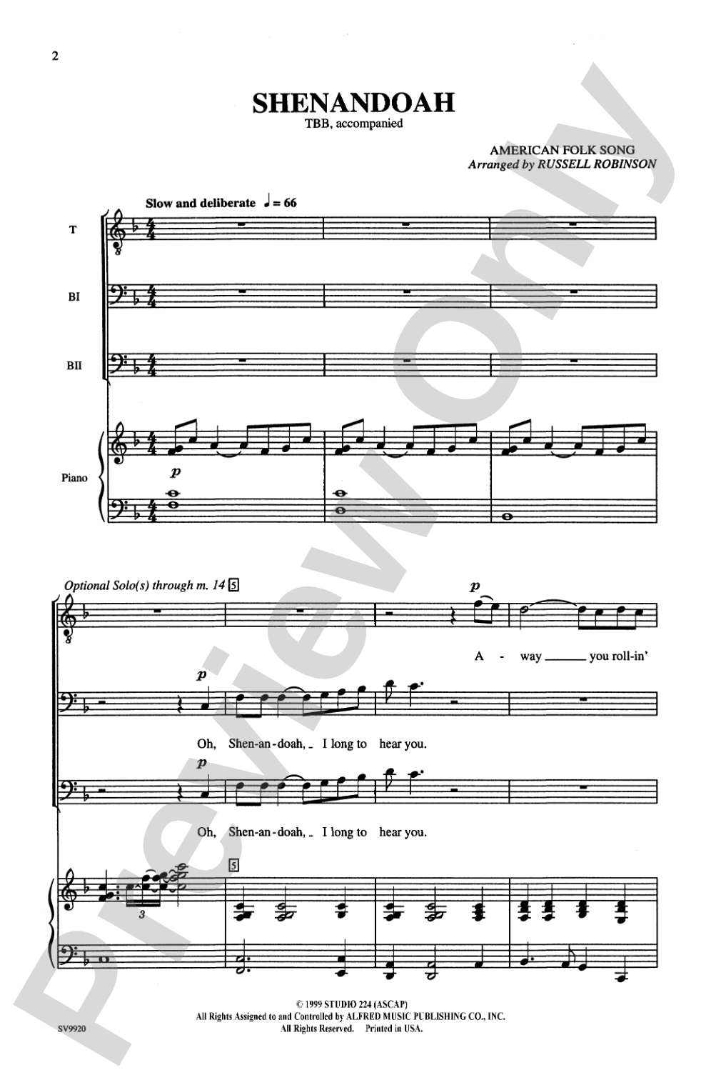 Shenandoah: TBB Choral Octavo